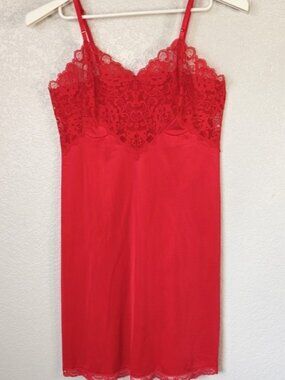 Vintage Size 36/14 Red Full Slip Dress Lace Bodice